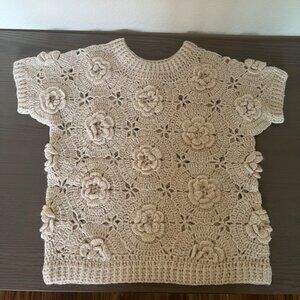 NWT Current Air 3d Floral Crochet Short Sleeve Sweater M/L Anthropologie